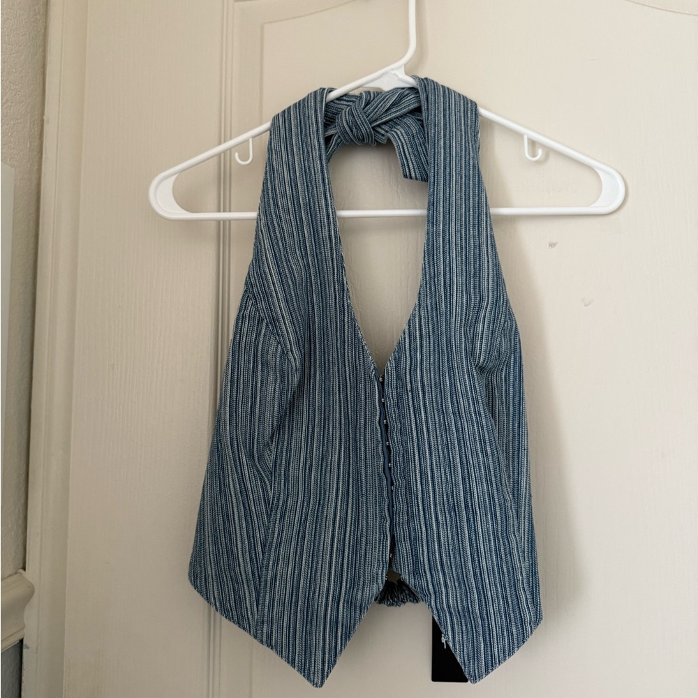 Lulu's Blue Stripe Halter Crop Top